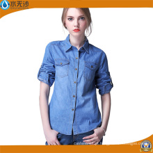 Fábrica OEM Mulheres Camisas de manga longa Denim Blusa Camisas